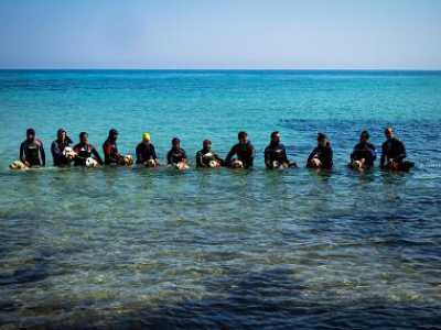Volontari di Angeli del mare in acqua